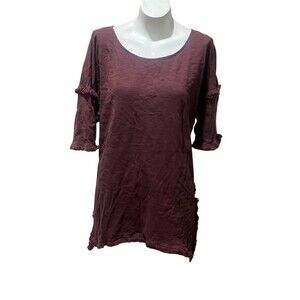 Umgee USA Dress Womens XL Burgundy Tunic Shift Knee Fringe 3/4 Sleeve Boho